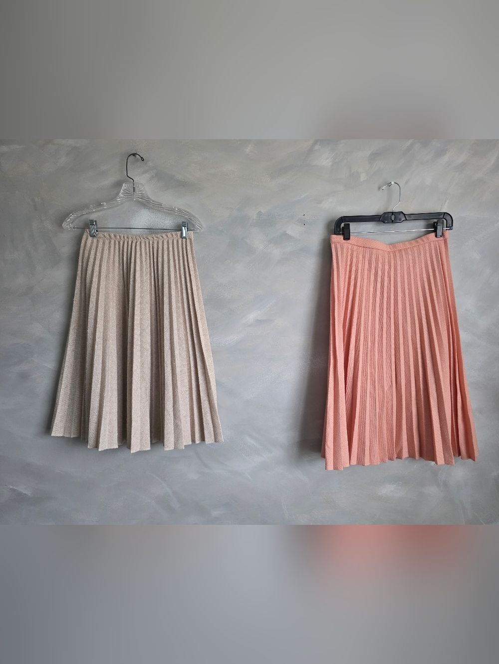 Vintage Peach & Taupe Silk Cotton Pleated Midi Skirt Womens 12 Set Of 2 Preppy